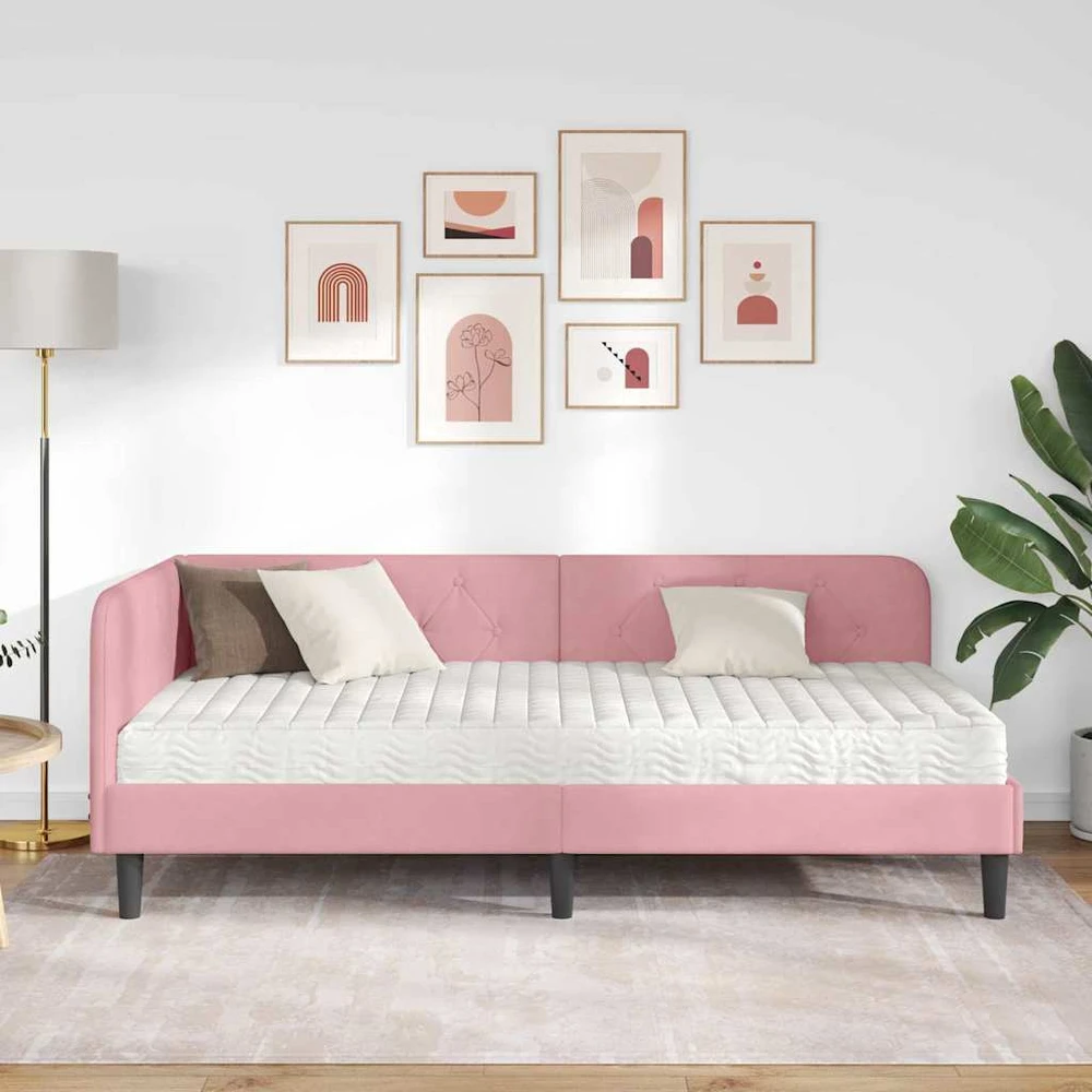 Lova Kampinė lovos konstrukcija Rožinė 100 x 200 cm Aksomas