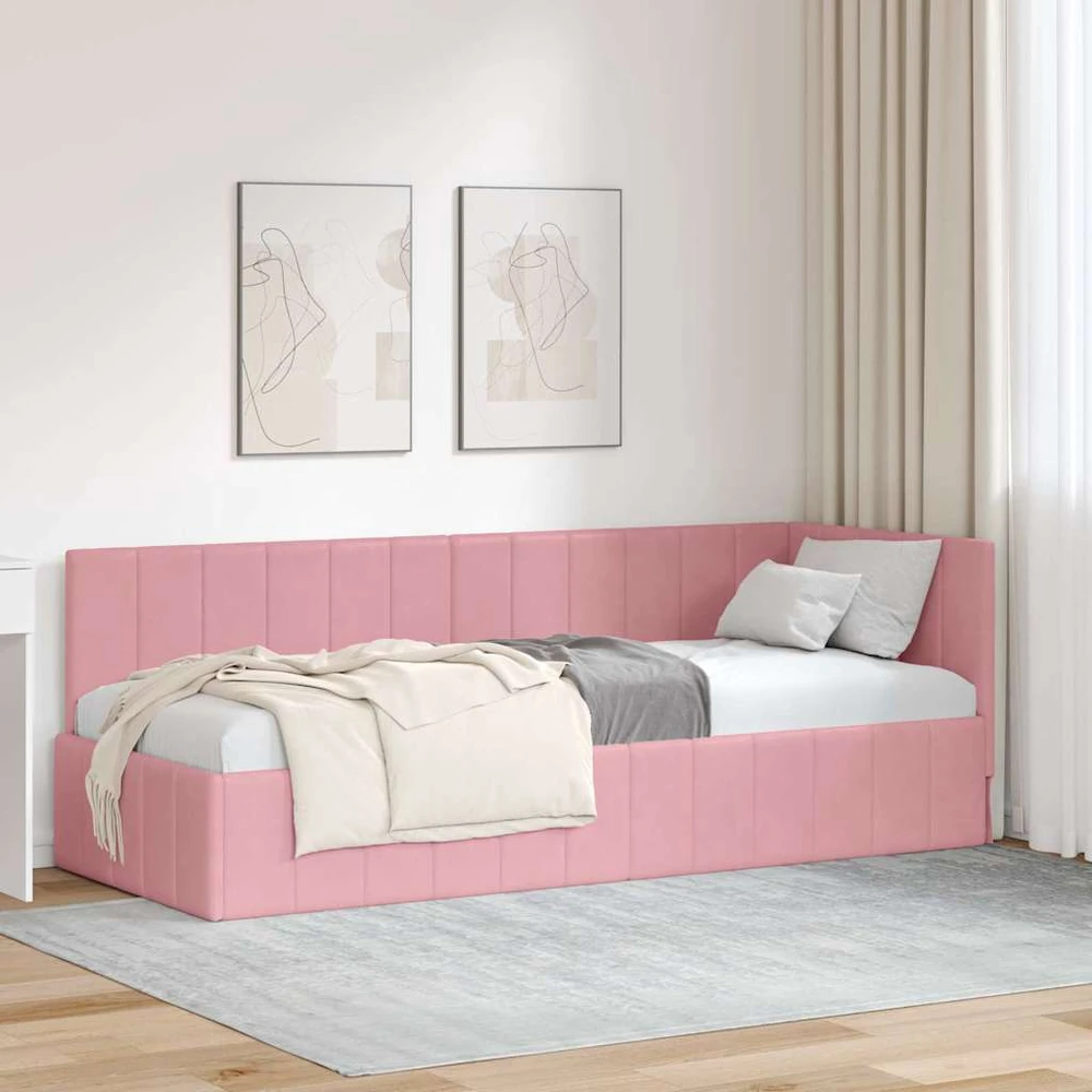 Lova Kampinė lovos konstrukcija Rožinė 80 cm x 200 cm Aksomas