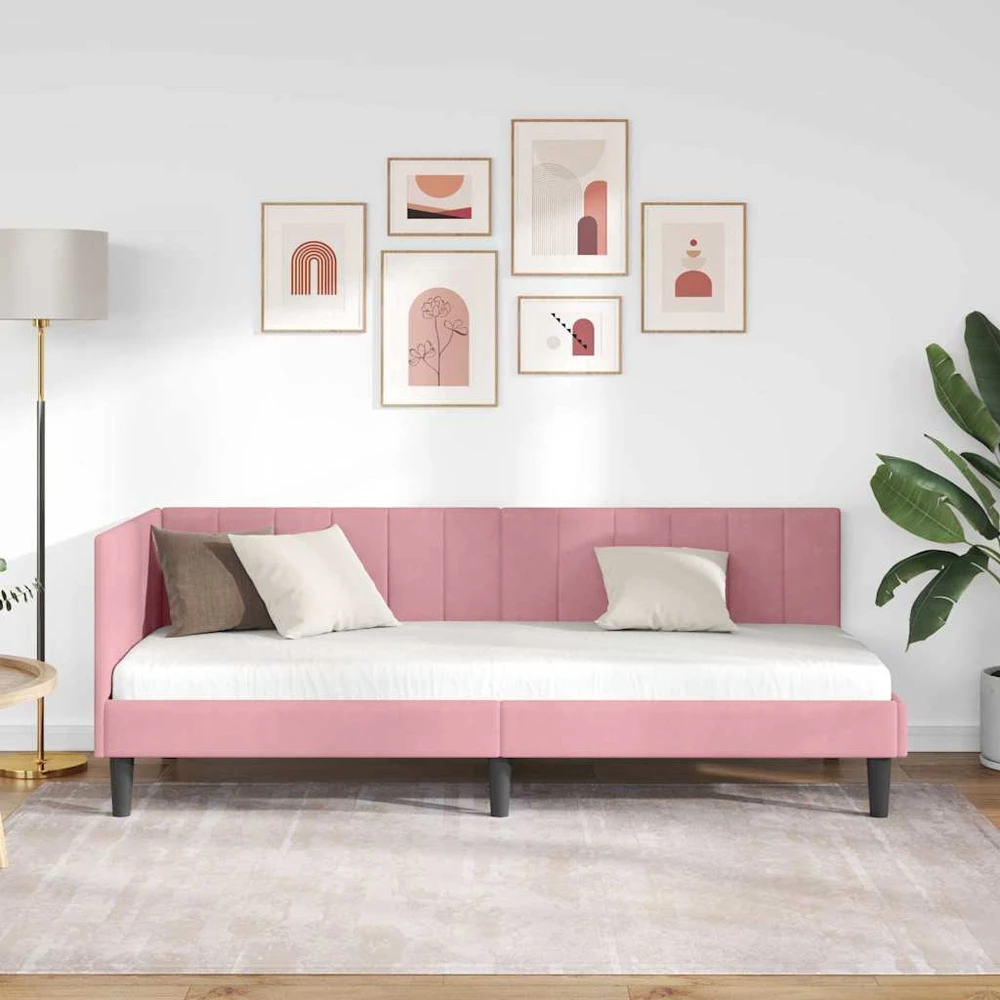 Lova Kampinė lovos konstrukcija Rožinė 80 cm x 200 cm Aksomas