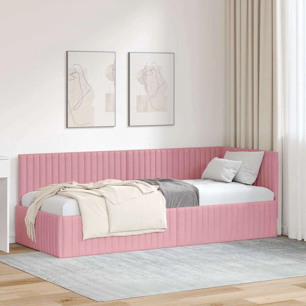 Lova Kampinė lovos konstrukcija Rožinė 80 cm x 200 cm Aksomas