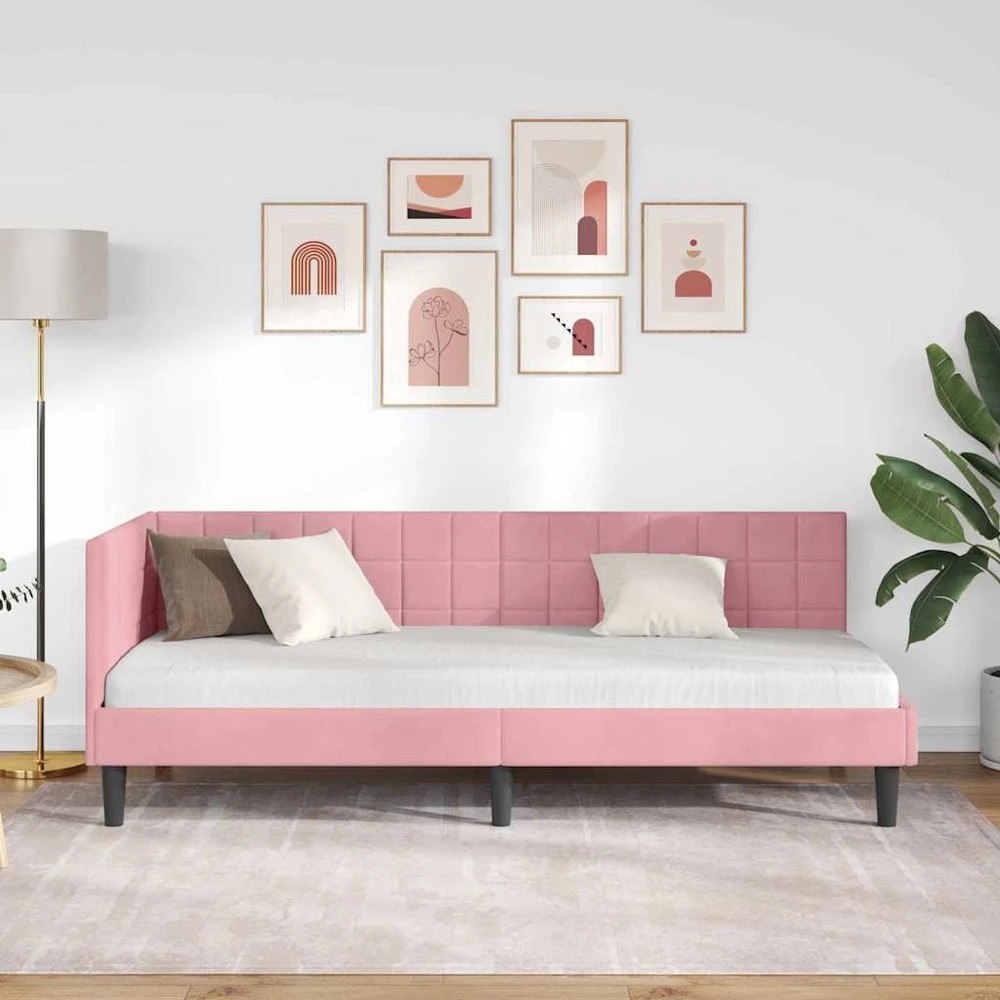 Lova Kampinė lovos konstrukcija Rožinė 80 cm x 200 cm Aksomas