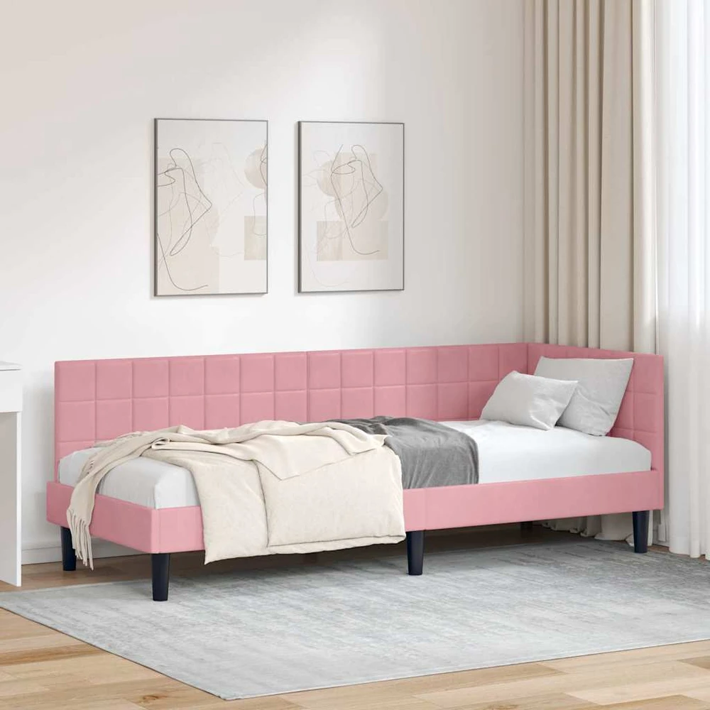 Lova Kampinė lovos konstrukcija Rožinė 80 cm x 200 cm Aksomas