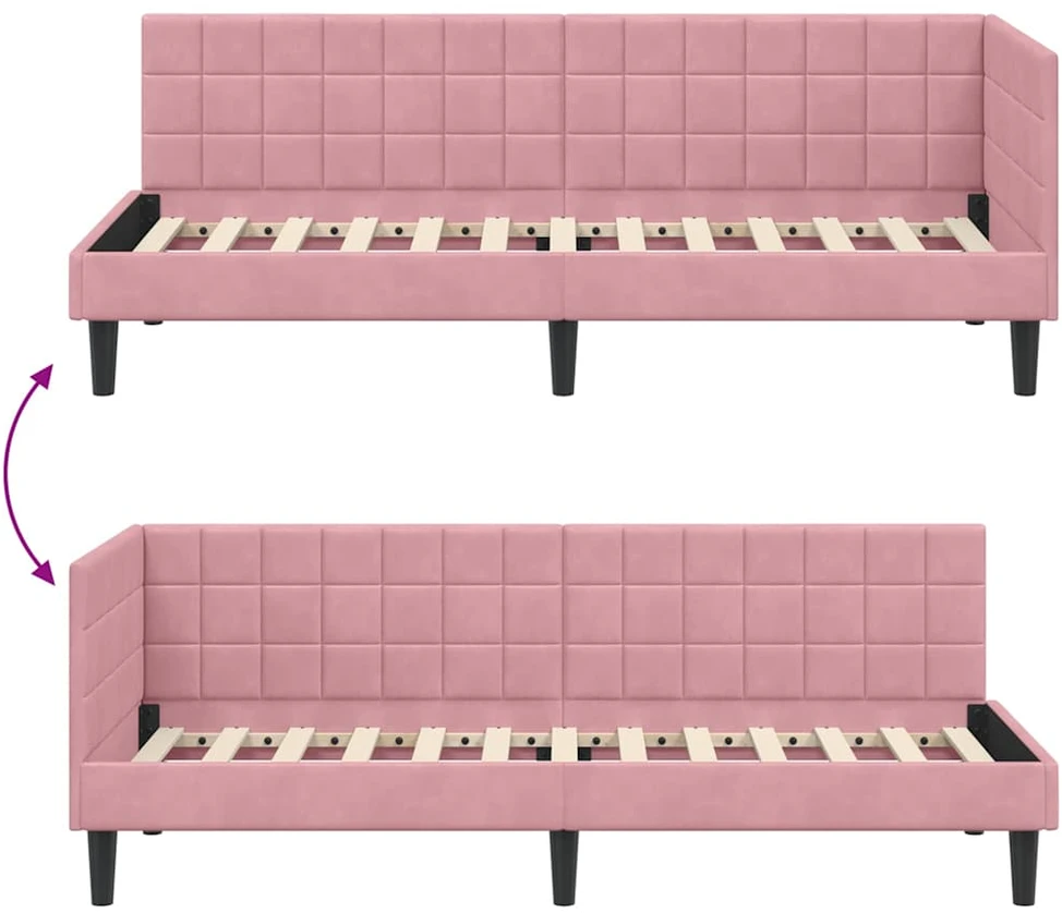 Lova Kampinė lovos konstrukcija Rožinė 80 cm x 200 cm Aksomas