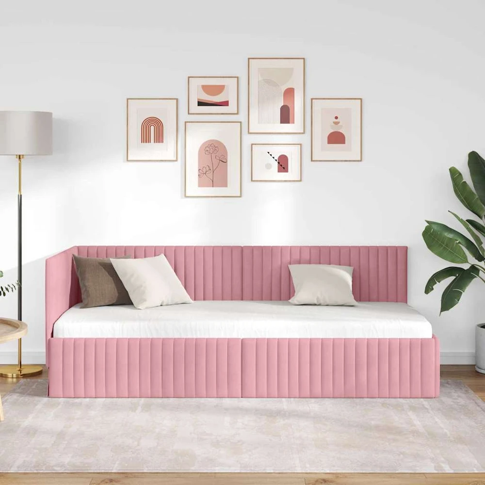 Lova Kampinė lovos konstrukcija Rožinė 80 cm x 200 cm Aksomas