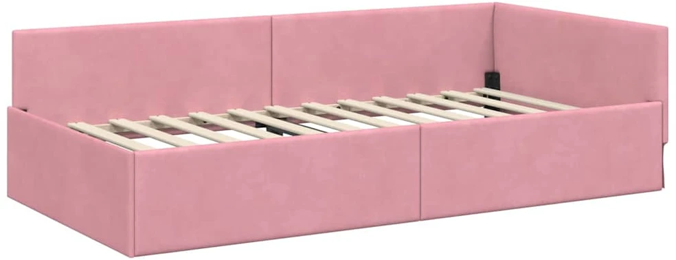 Lova Kampinė lovos konstrukcija Rožinė 80 cm x 200 cm Aksomas