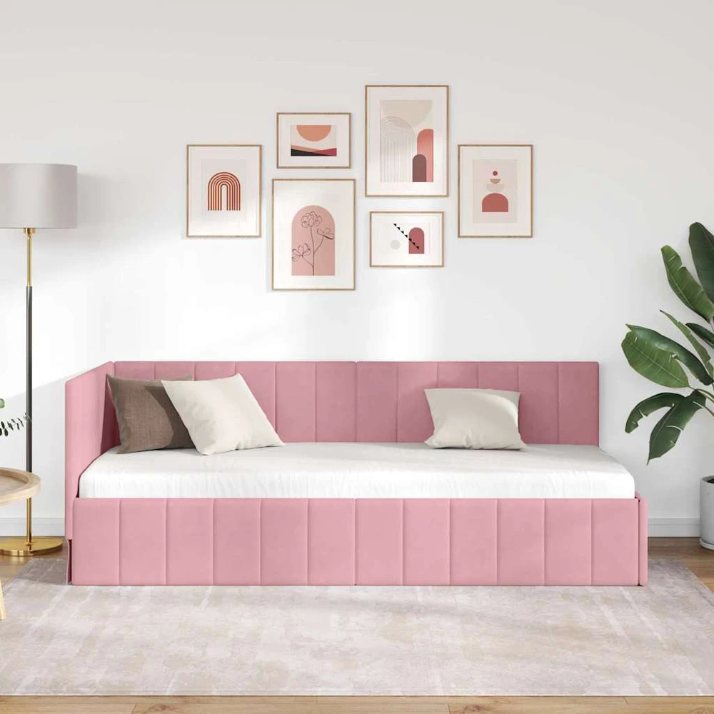 Lova Kampinė lovos konstrukcija Rožinė 80 cm x 200 cm Aksomas