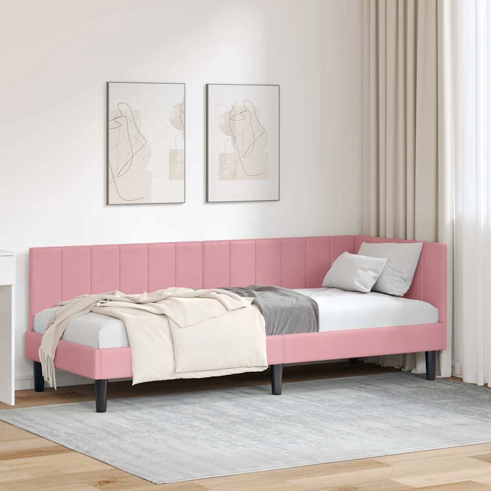 Lova Kampinė lovos konstrukcija Rožinė 80 cm x 200 cm Aksomas