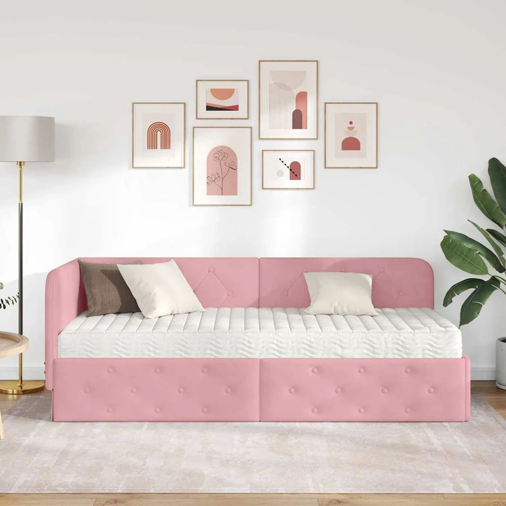 Lova Kampinė lovos konstrukcija Rožinė 80 x 200 cm Aksomas