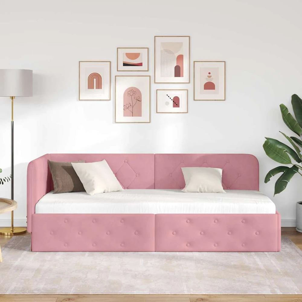 Lova Kampinė lovos konstrukcija Rožinė 80 x 200 cm Aksomas