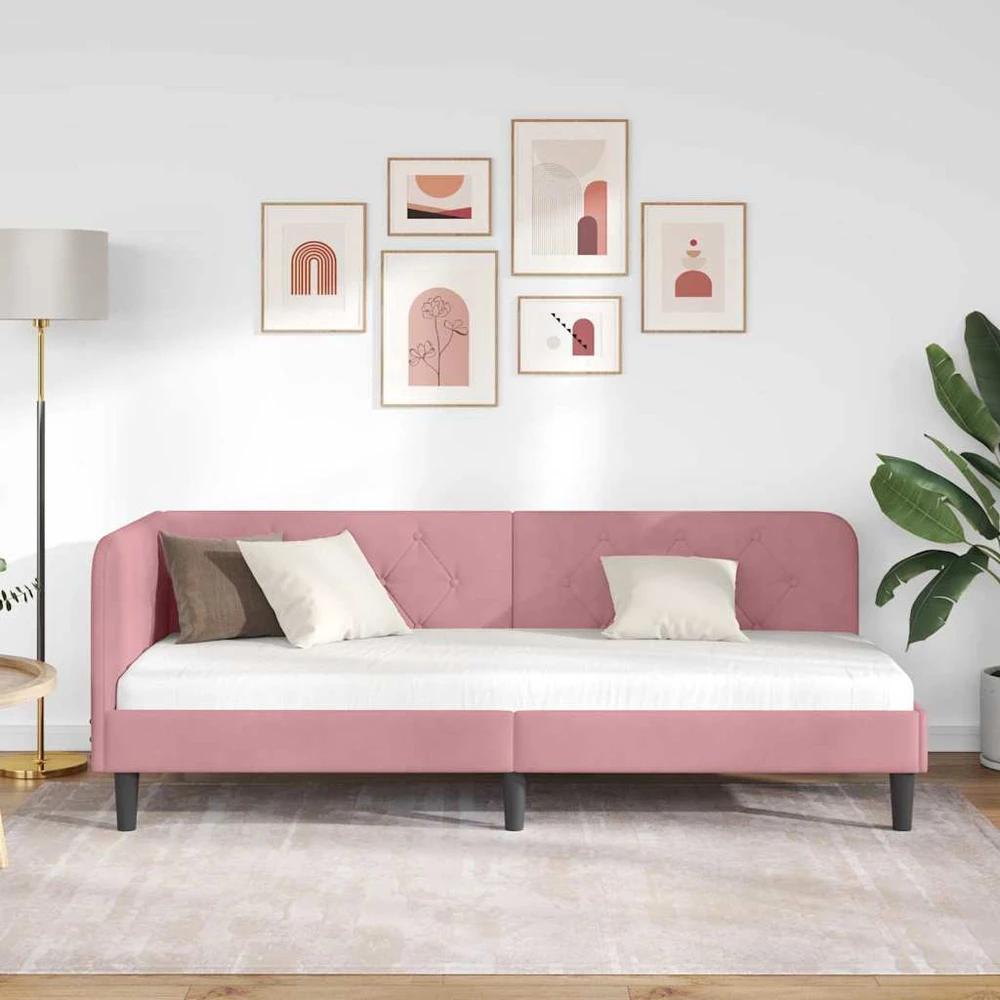 Lova Kampinė lovos konstrukcija Rožinė 80 x 200 cm Aksomas