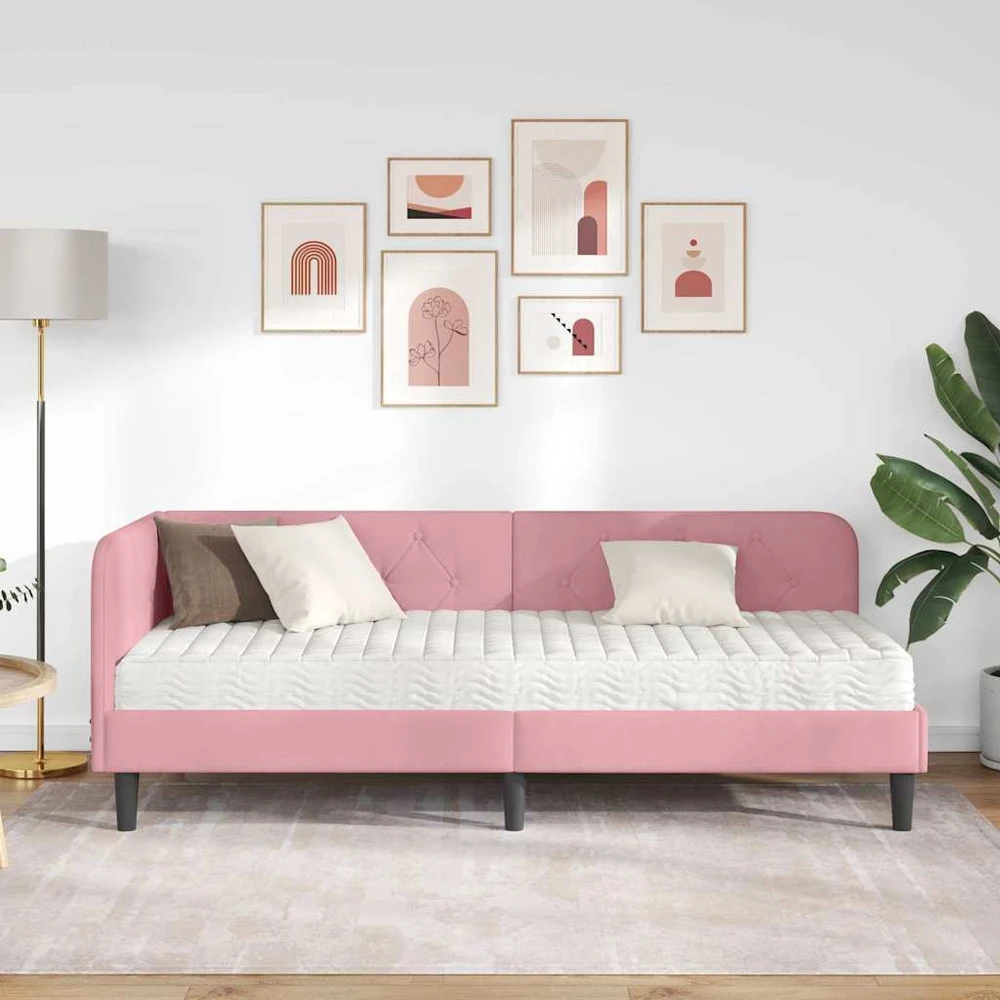 Lova Kampinė lovos konstrukcija Rožinė 80 x 200 cm Aksomas