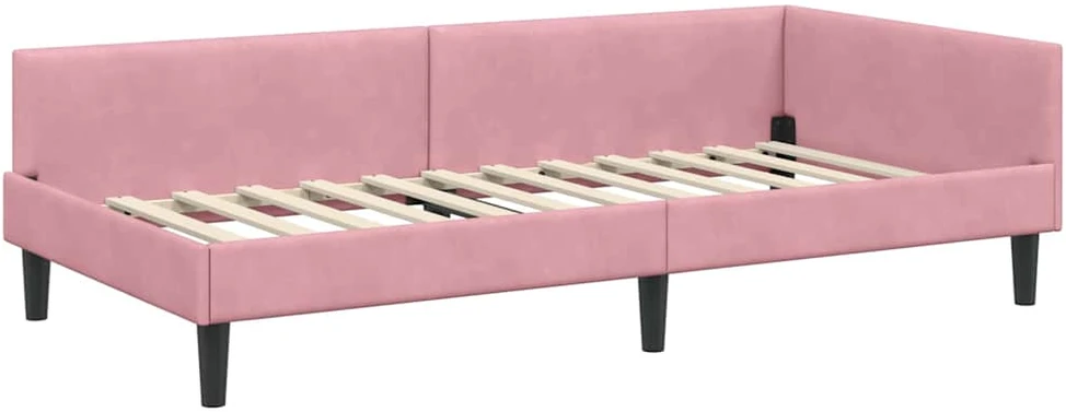 Lova Kampinė lovos konstrukcija Rožinė 90 cm x 200 cm Aksomas
