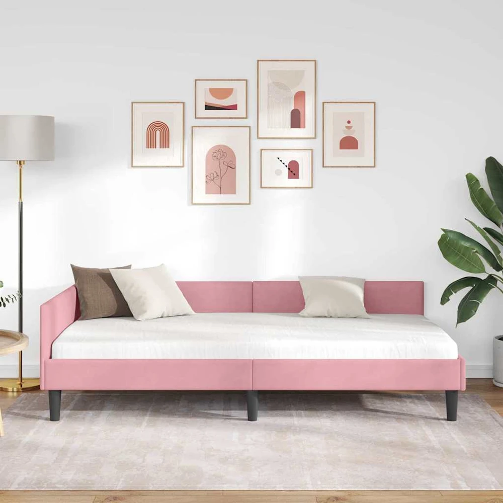 Lova Kampinė lovos konstrukcija Rožinė 90 cm x 190 cm Aksomas