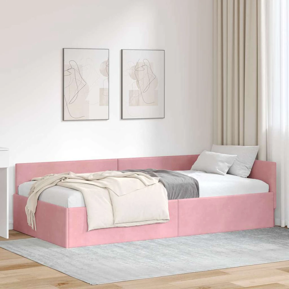 Lova Kampinė lovos konstrukcija Rožinė 90 cm x 200 cm Aksomas