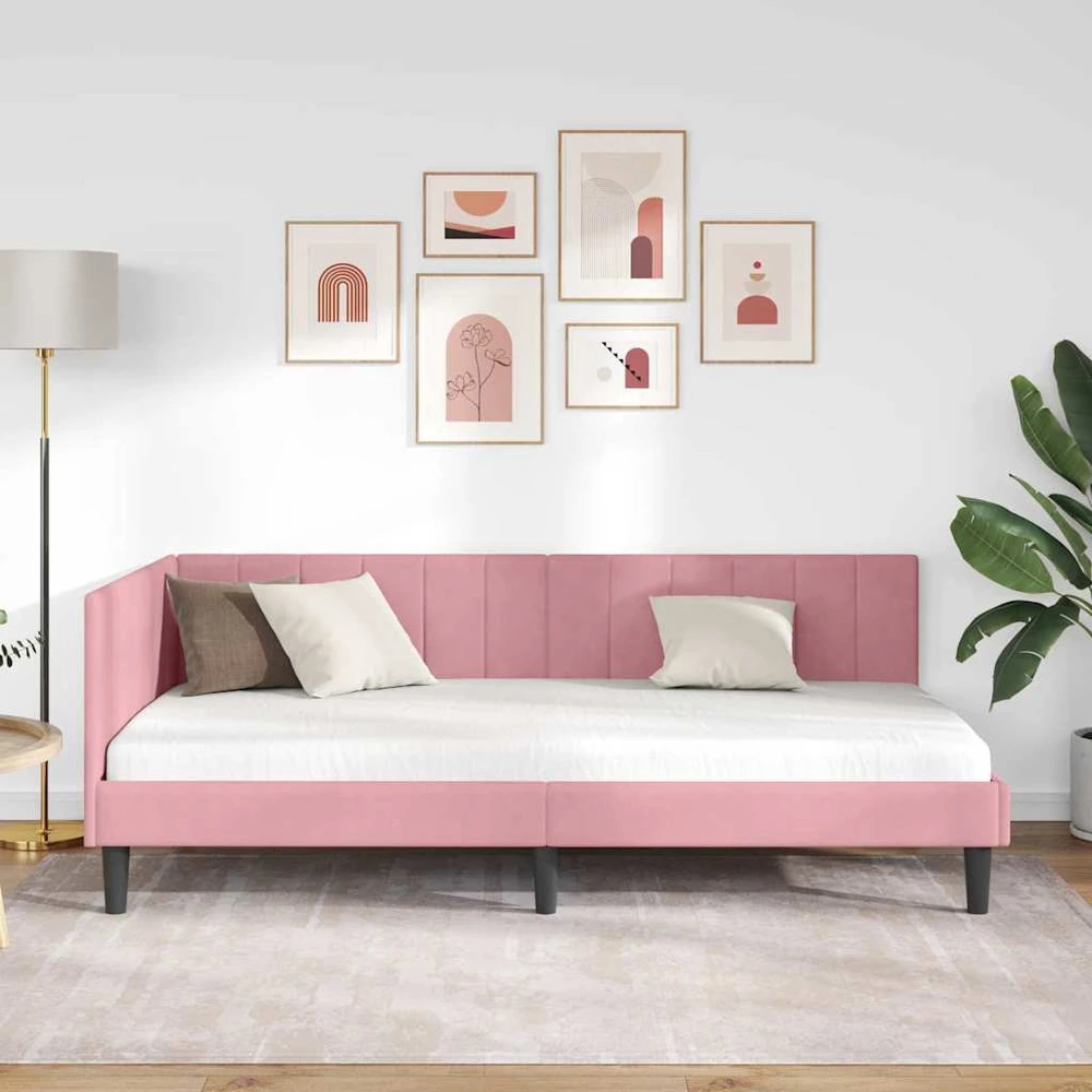 Lova Kampinė lovos konstrukcija Rožinė 90 cm x 200 cm Aksomas