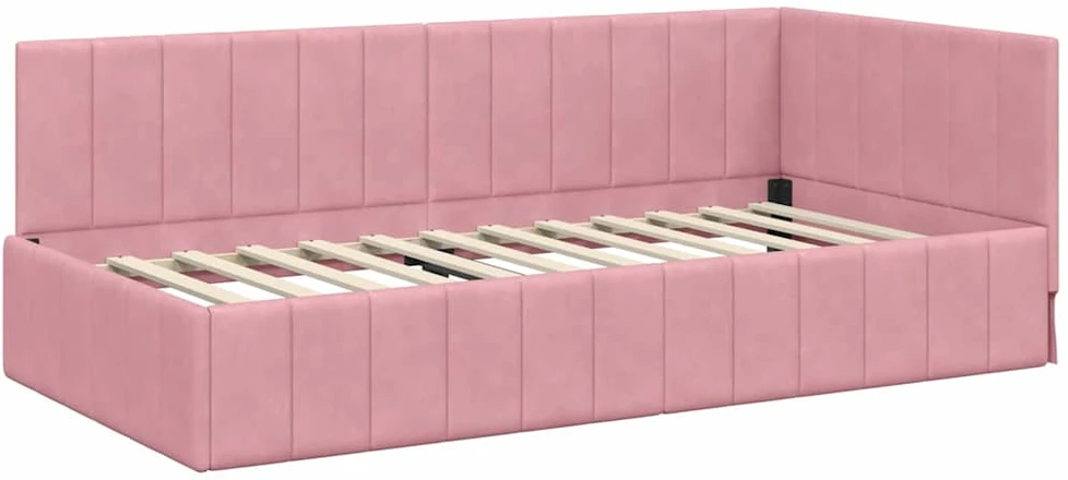 Lova Kampinė lovos konstrukcija Rožinė 90 cm x 200 cm Aksomas