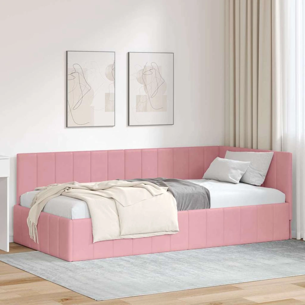 Lova Kampinė lovos konstrukcija Rožinė 90 cm x 190 cm Aksomas