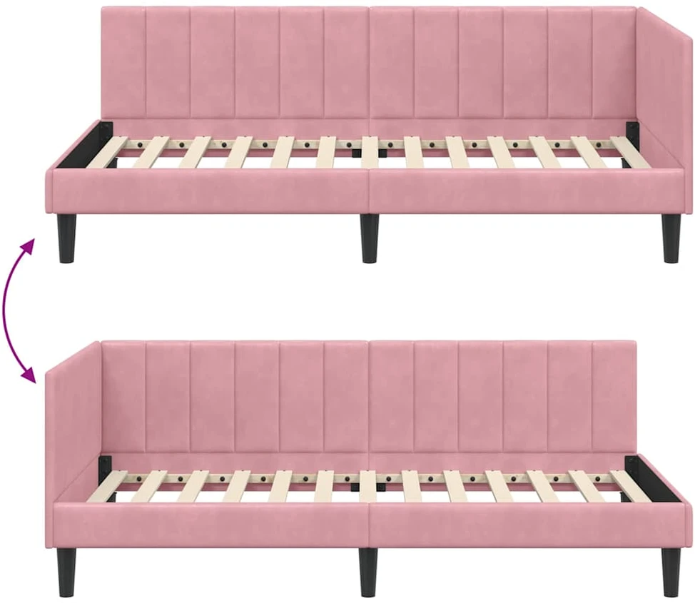 Lova Kampinė lovos konstrukcija Rožinė 90 cm x 200 cm Aksomas