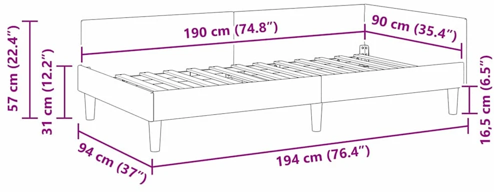 Lova Kampinė lovos konstrukcija Rožinė 90 cm x 190 cm Aksomas