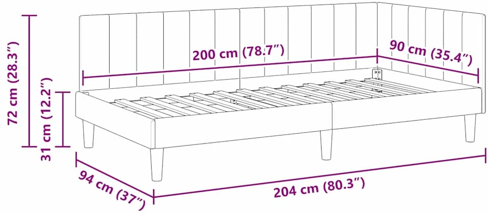 Lova Kampinė lovos konstrukcija Rožinė 90 cm x 200 cm Aksomas