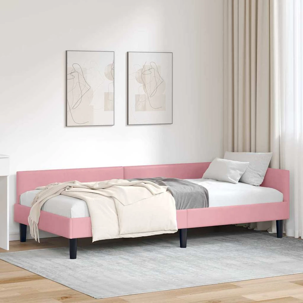 Lova Kampinė lovos konstrukcija Rožinė 90 cm x 190 cm Aksomas