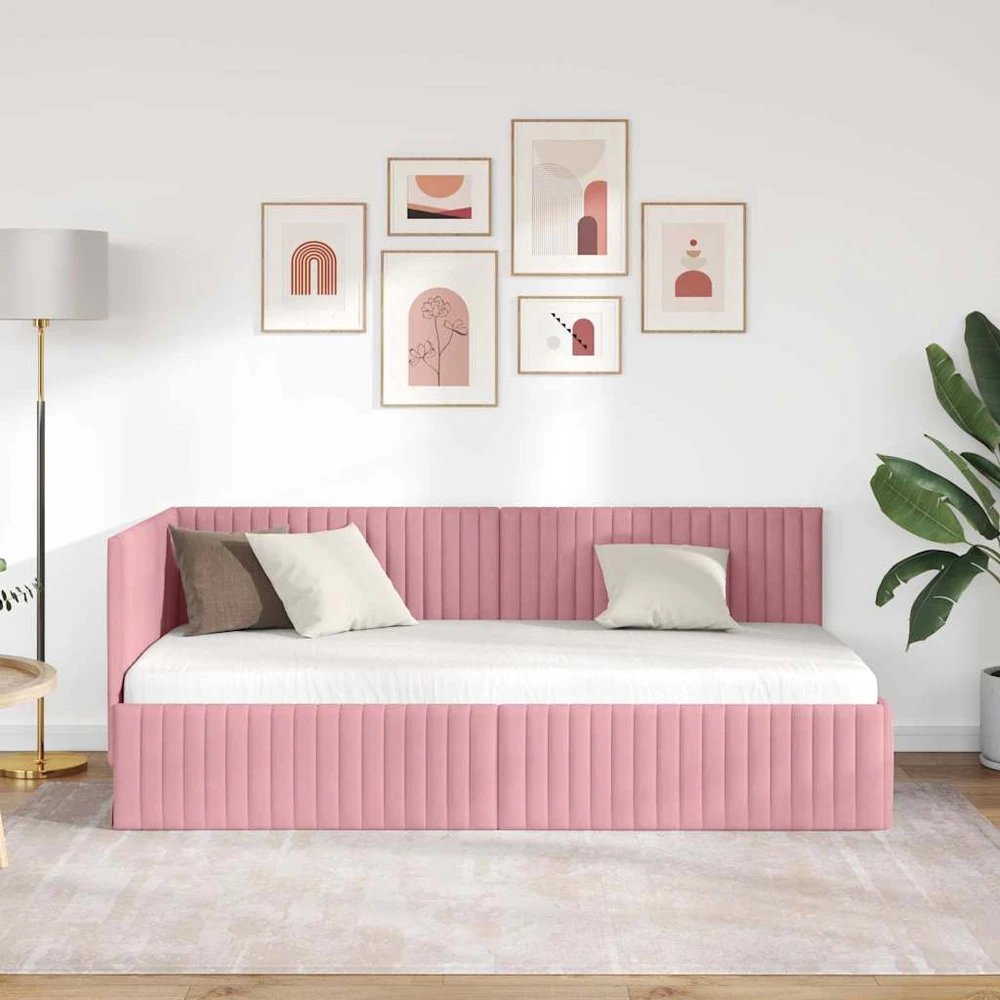 Lova Kampinė lovos konstrukcija Rožinė 90 cm x 190 cm Aksomas