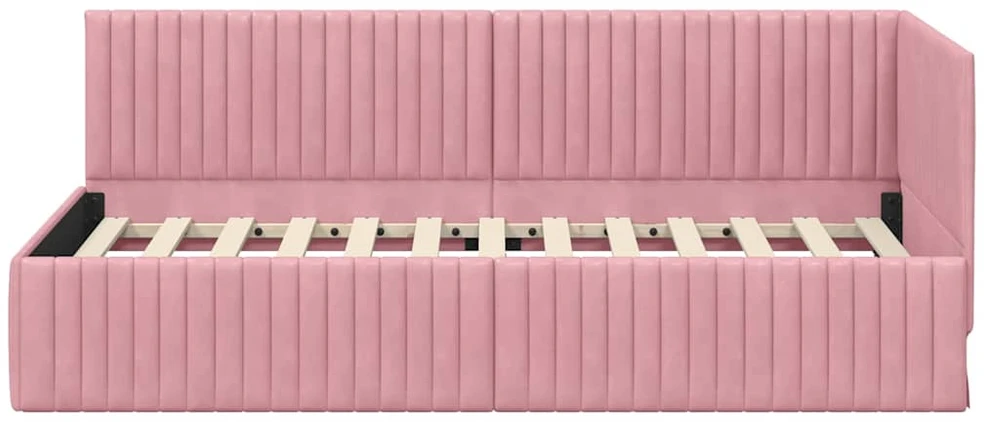 Lova Kampinė lovos konstrukcija Rožinė 90 cm x 190 cm Aksomas