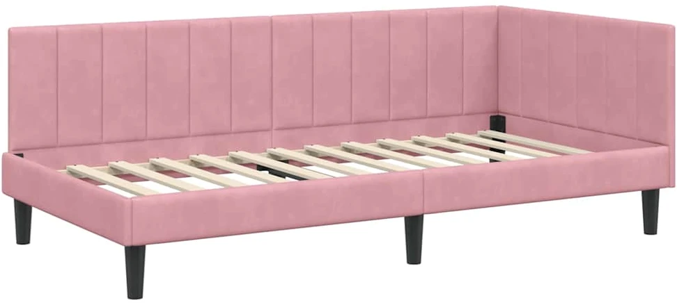 Lova Kampinė lovos konstrukcija Rožinė 90 cm x 190 cm Aksomas