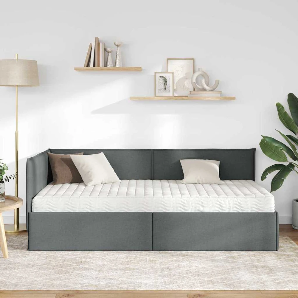 Lova Kampinė lovos konstrukcija su čiužiniu 2 vnt. Tamsiai pilka