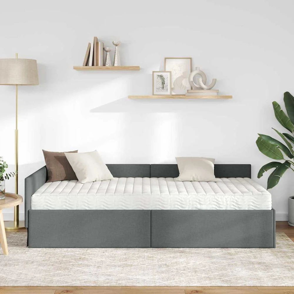 Lova Kampinė lovos konstrukcija su čiužiniu 2 vnt. Tamsiai pilka