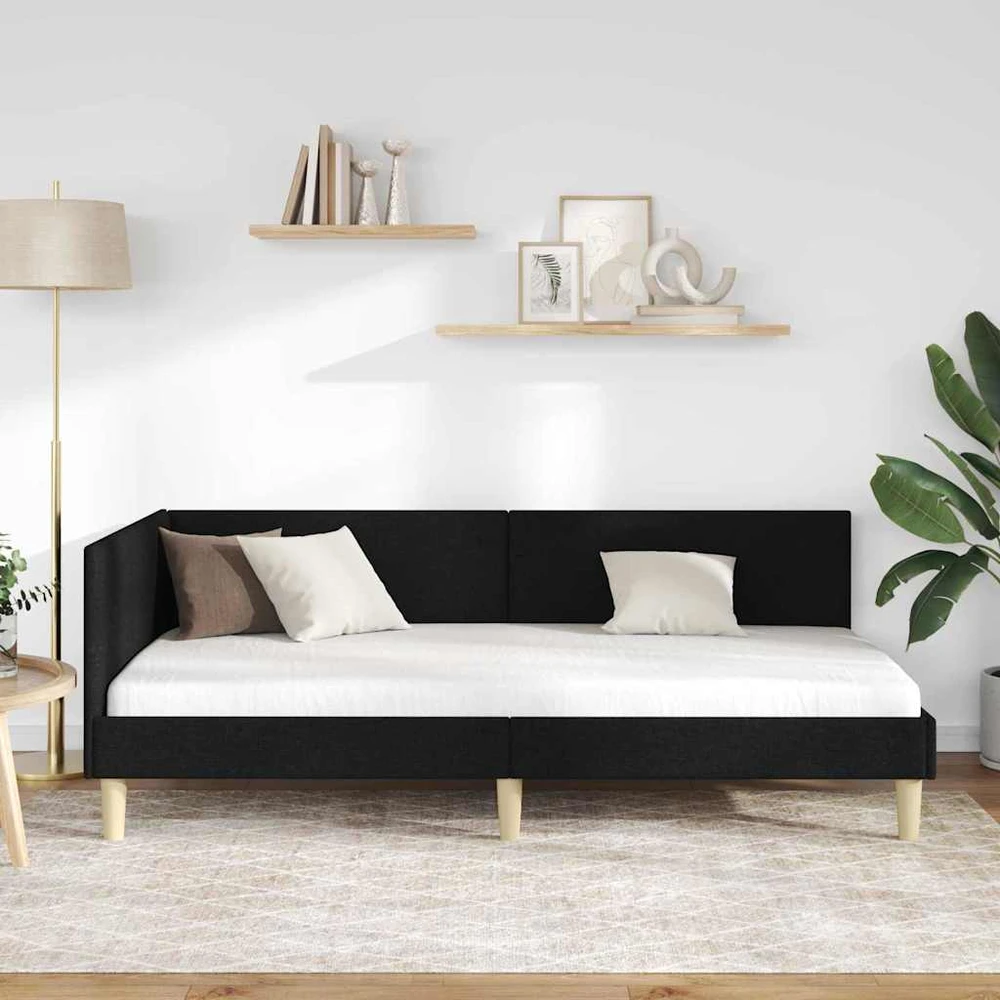 Lova Kampinė lovos konstrukcija su galvūgalio Juodas 90 cm x 200 cm