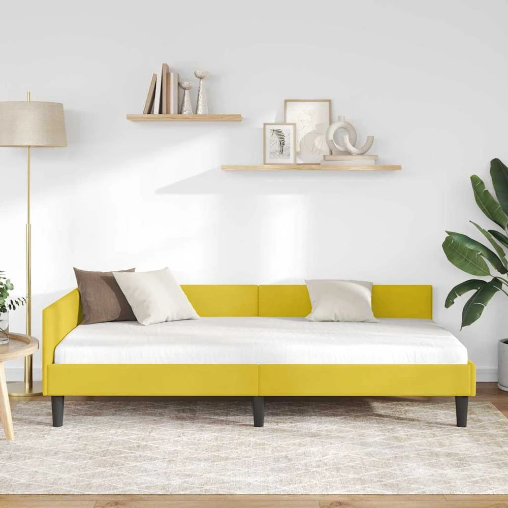 Lova Kampinė lovos konstrukcija Geltona 90 cm x 190 cm Aksomas