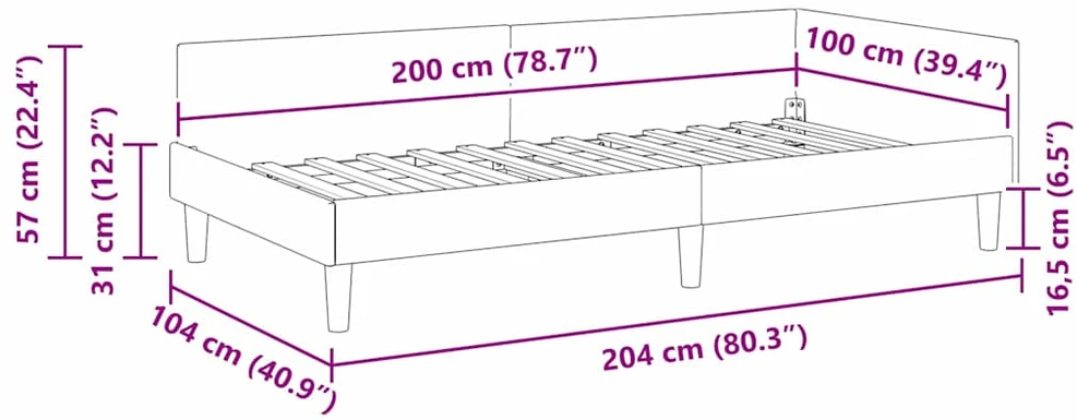 Lova Kampinė lovos konstrukcija Juodas 100 cm x 200 cm Aksomas