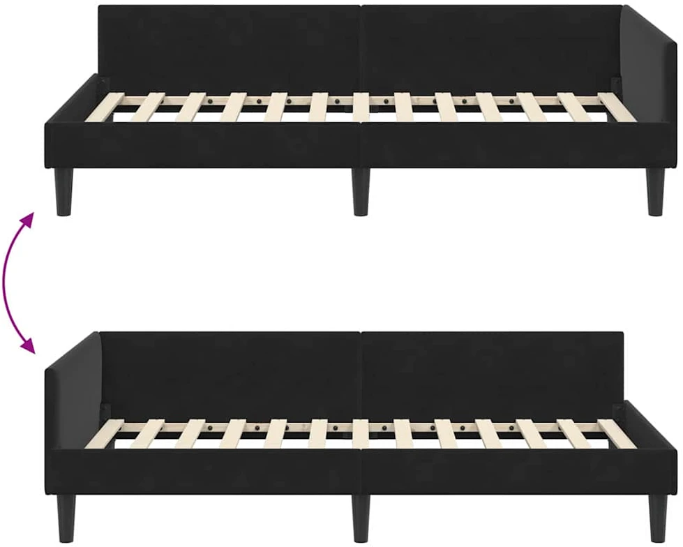 Lova Kampinė lovos konstrukcija Juodas 100 cm x 200 cm Aksomas