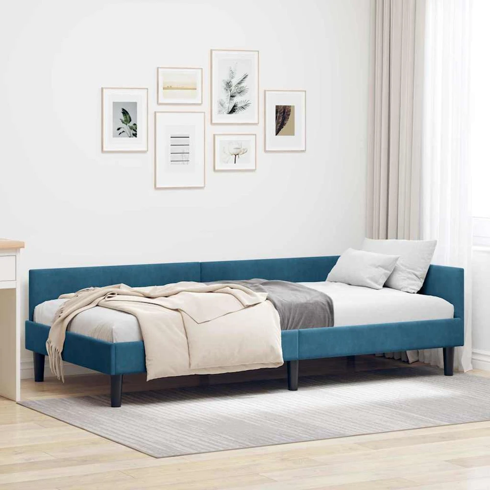 Lova Kampinė lovos konstrukcija Mėlyna 90 cm x 200 cm Aksomas