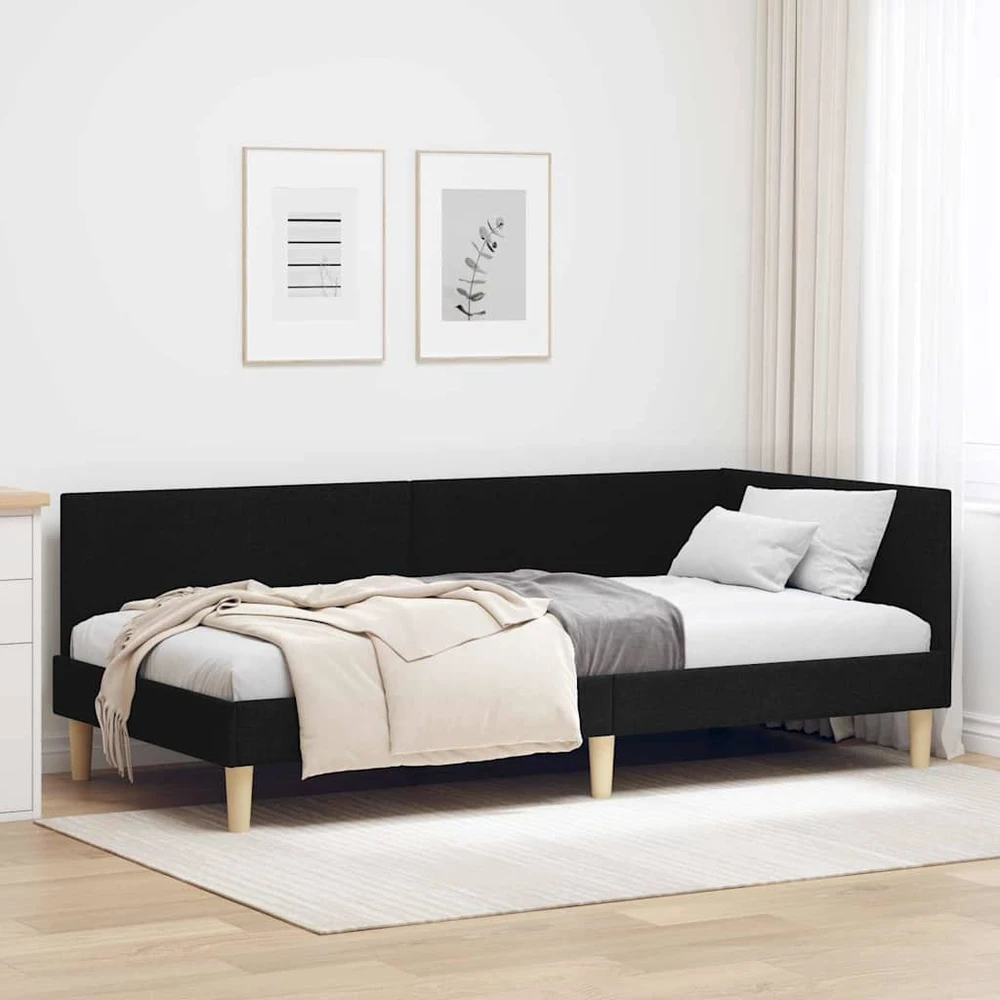 Lova Kampinė lovos konstrukcija su galvūgalio Juodas 90 cm x 200 cm