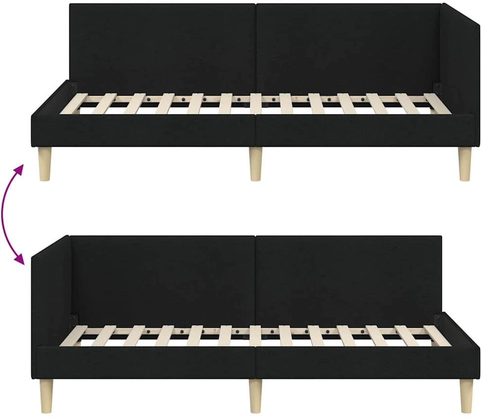 Lova Kampinė lovos konstrukcija su galvūgalio Juodas 90 cm x 200 cm