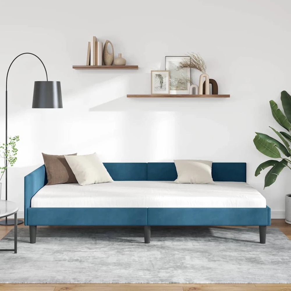 Lova Kampinė lovos konstrukcija Mėlyna 90 cm x 200 cm Aksomas