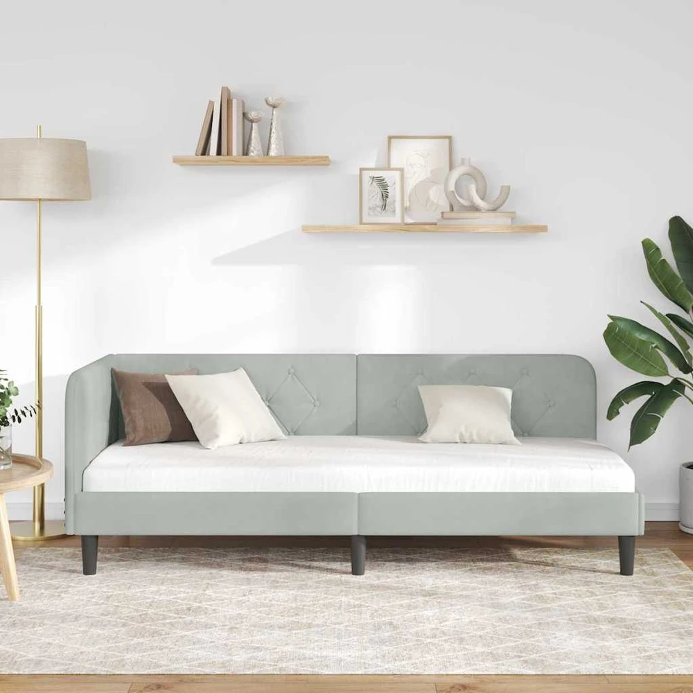 Lova Kampinė lovos konstrukcija Šviesiai pilka 80 x 200 cm Aksomas