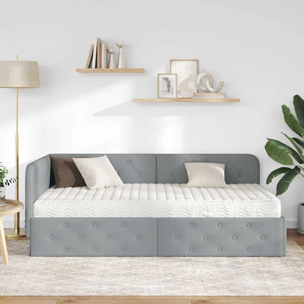 Lova Kampinė lovos konstrukcija Šviesiai pilka 100 x 200 cm audinys