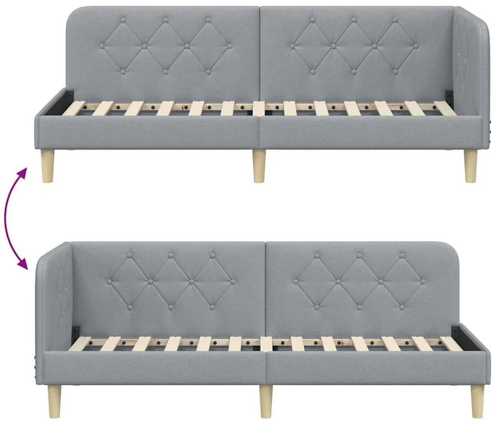 Lova Kampinė lovos konstrukcija Šviesiai pilka 80 x 200 cm audinys