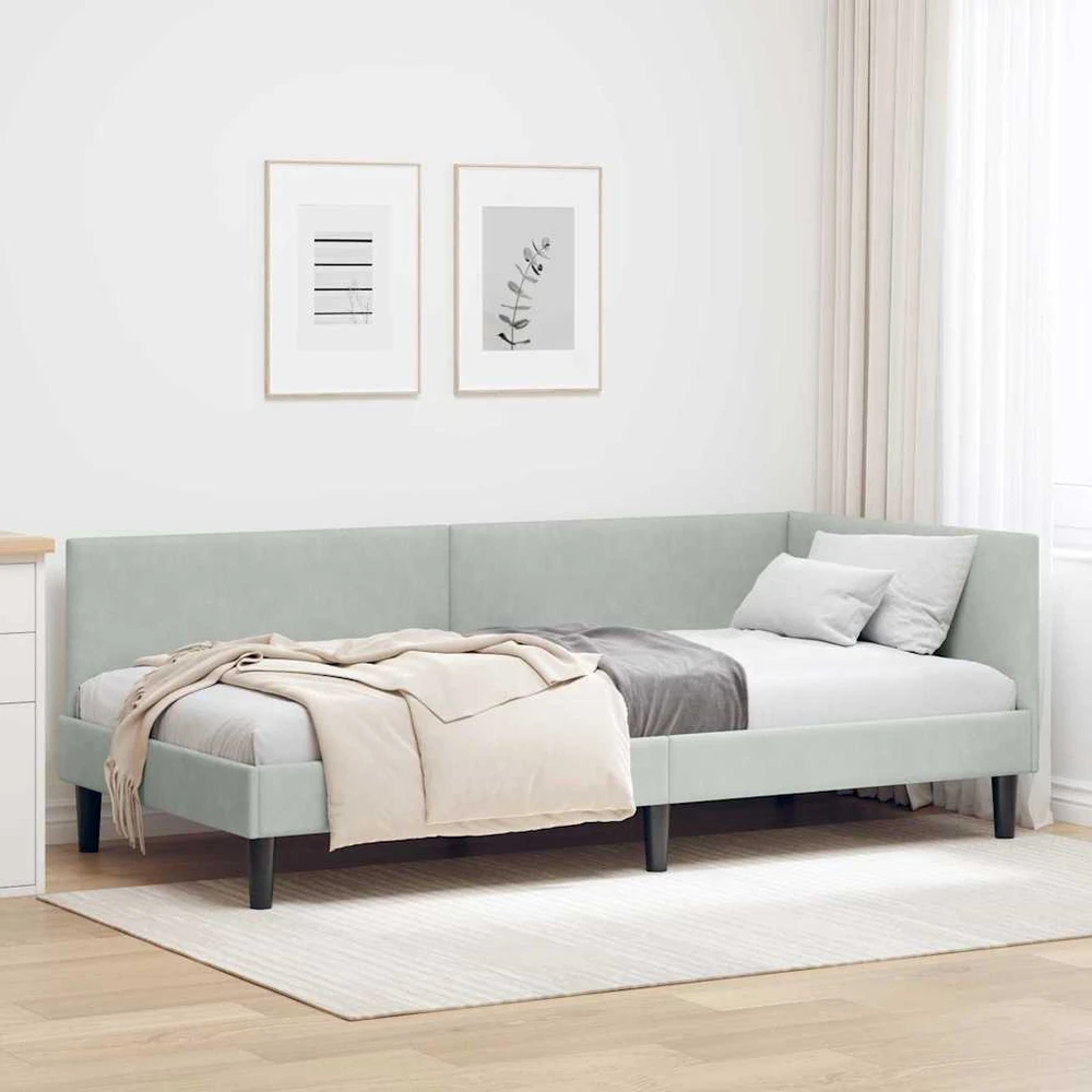 Lova Kampinė lovos konstrukcija Šviesiai pilka 90 cm x 200 cm