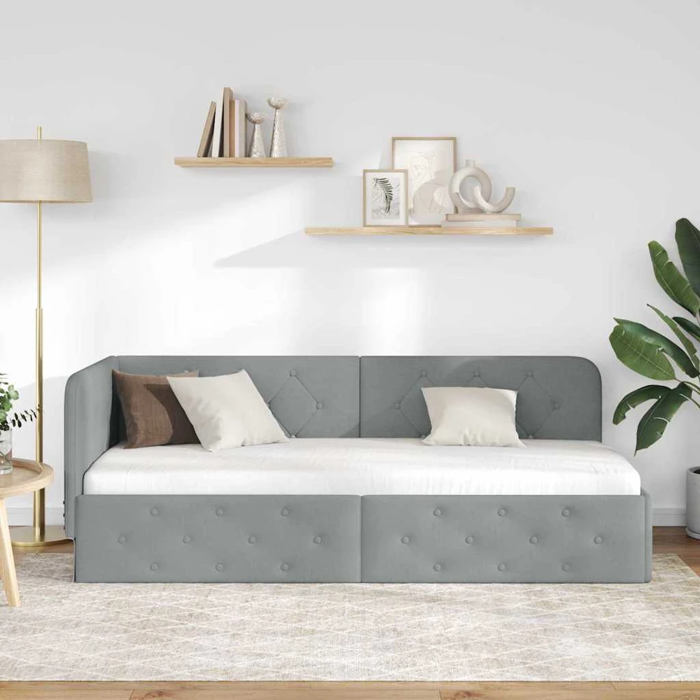Lova Kampinė lovos konstrukcija Šviesiai pilka 80 x 200 cm audinys