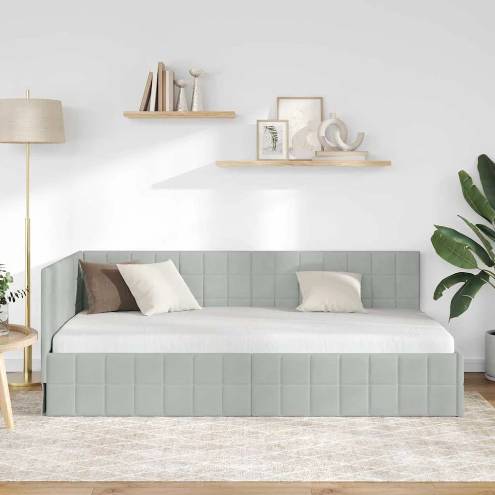 Lova Kampinė lovos konstrukcija Šviesiai pilka 90 cm x 200 cm