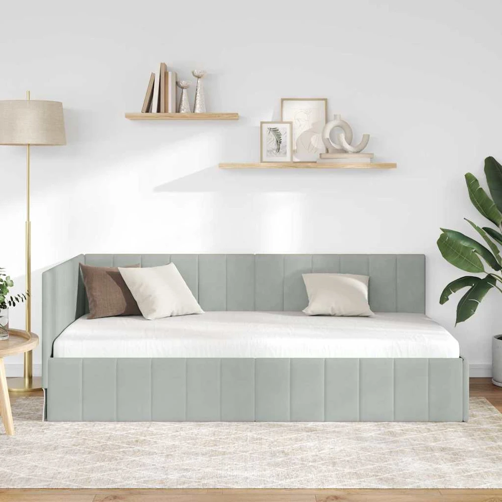 Lova Kampinė lovos konstrukcija Šviesiai pilka 90 cm x 190 cm