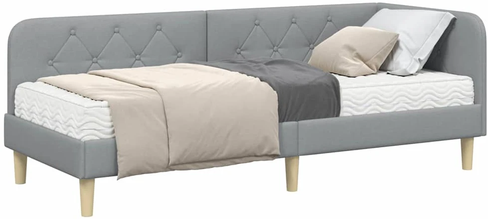 Lova Kampinė lovos konstrukcija Šviesiai pilka 80 x 200 cm audinys