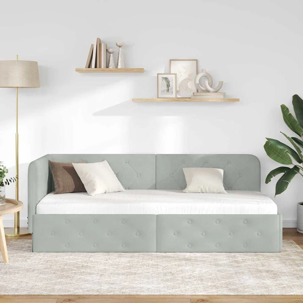 Lova Kampinė lovos konstrukcija Šviesiai pilka 80 x 200 cm Aksomas