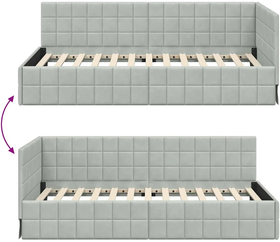 Lova Kampinė lovos konstrukcija Šviesiai pilka 90 cm x 200 cm