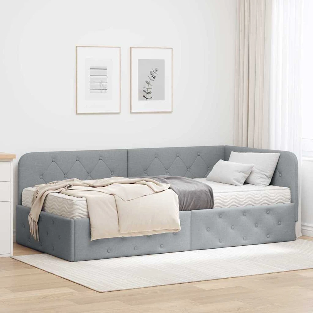 Lova Kampinė lovos konstrukcija Šviesiai pilka 100 x 200 cm audinys