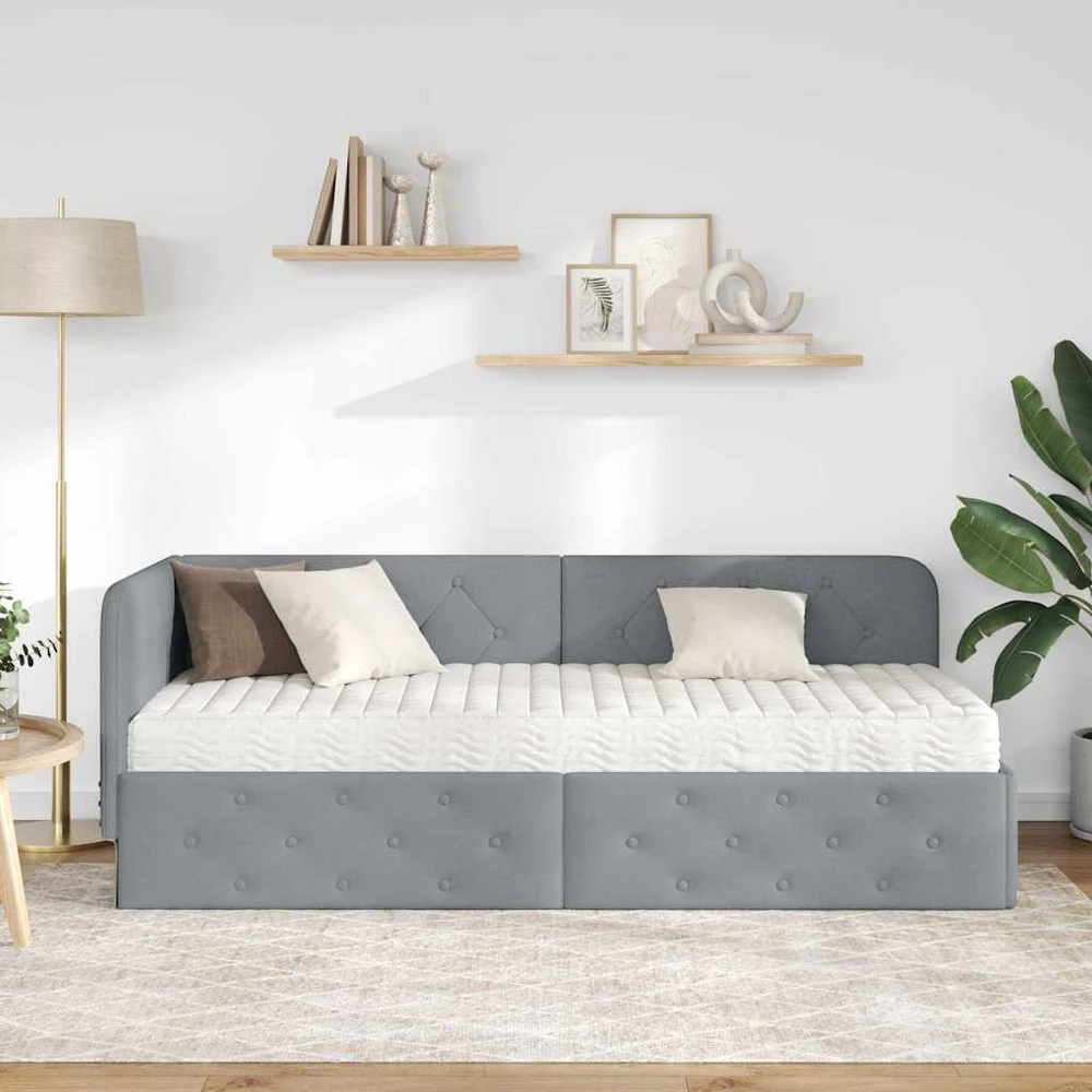 Lova Kampinė lovos konstrukcija Šviesiai pilka 80 x 200 cm audinys